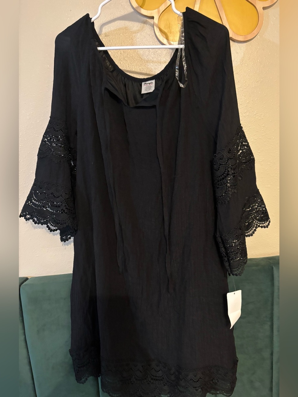 Wrangler Black Crochet Sleeve Tunic Dress